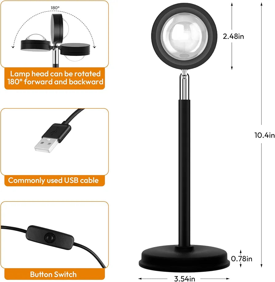 Tsrarey Sunset Lamp Projector,180 Degree Rotation Sun Projection Light