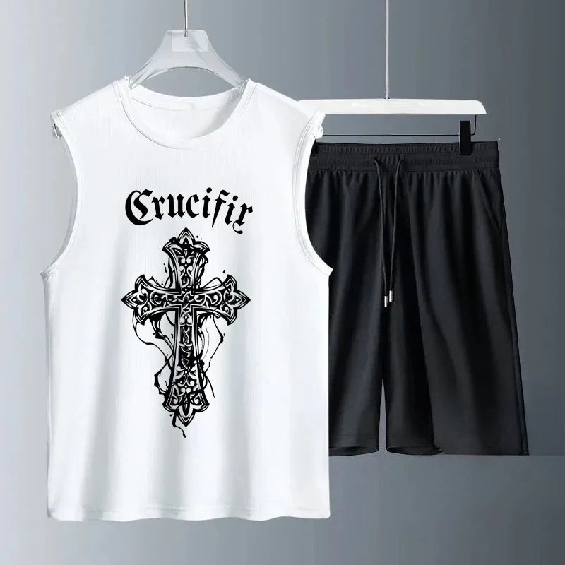 Men's Tank Top Sets 2026 Summer Quick drying sports suits  sports oversize seaside beach  running Breathable drip clothing