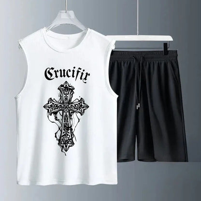 Men's Tank Top Sets 2026 Summer Quick drying sports suits  sports oversize seaside beach  running Breathable drip clothing