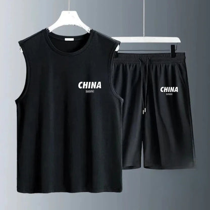 Men's Tank Top Sets 2026 Summer Quick drying 2 piece set beach jogging set crewneck men's suits sports seaside oversize running