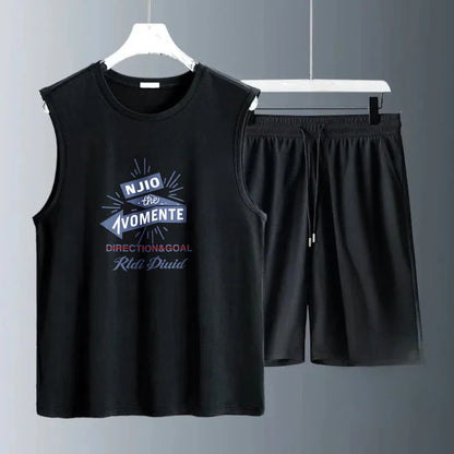 Men's Tank Top Sets 2026 Summer Quick drying Sportswear jogging set running oversize seaside sweat suit sports beach crewneck