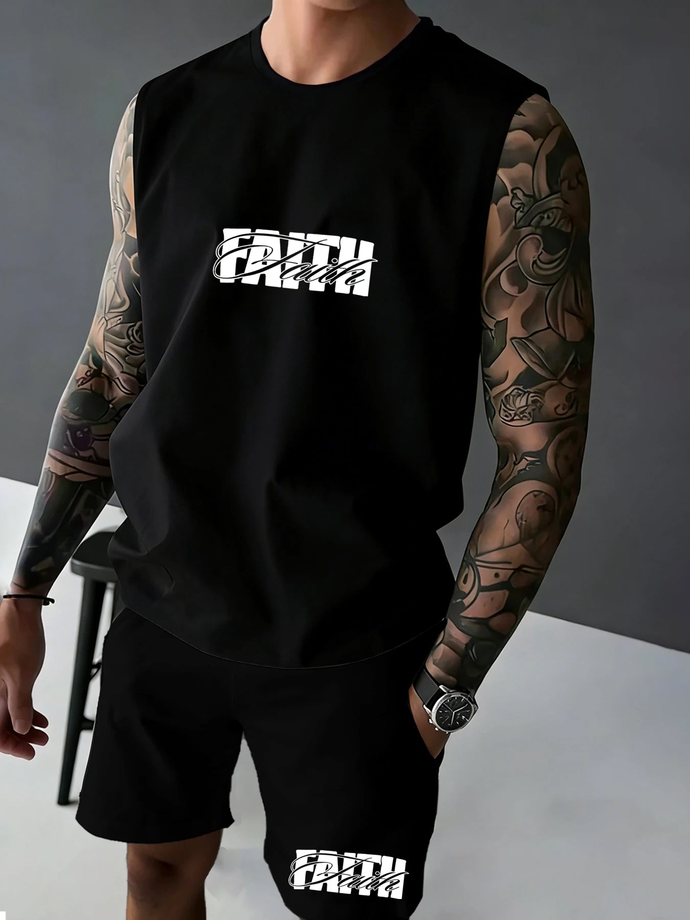 Men's Printed Sleeveless Tank Top and Shorts Set: Casual, Sports, and Leisure Summer Outfits