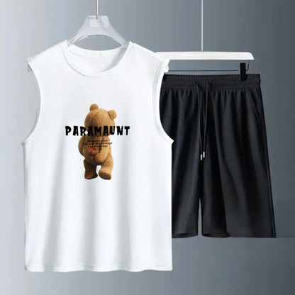 Men's Tank Top Sets 2026 Summer Quick drying jogging suit seaside Breathable  beach running sports oversize sports two-piece